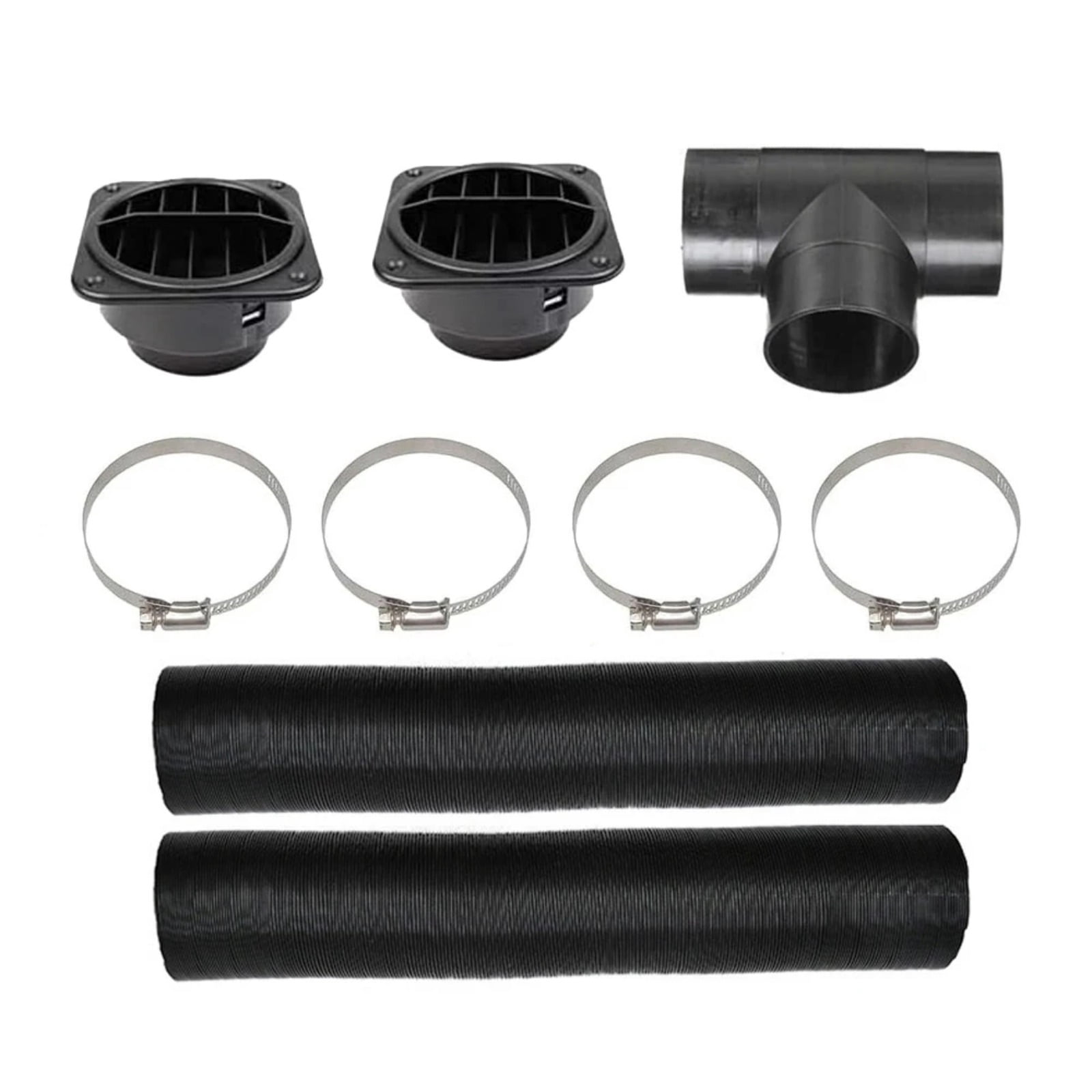 60mm Diesel Parking Heater Warm Air Vent Kit with 2 Flexible Duct Hoses T Shape Connector 2 Square Air Outlets and 4 Clamps