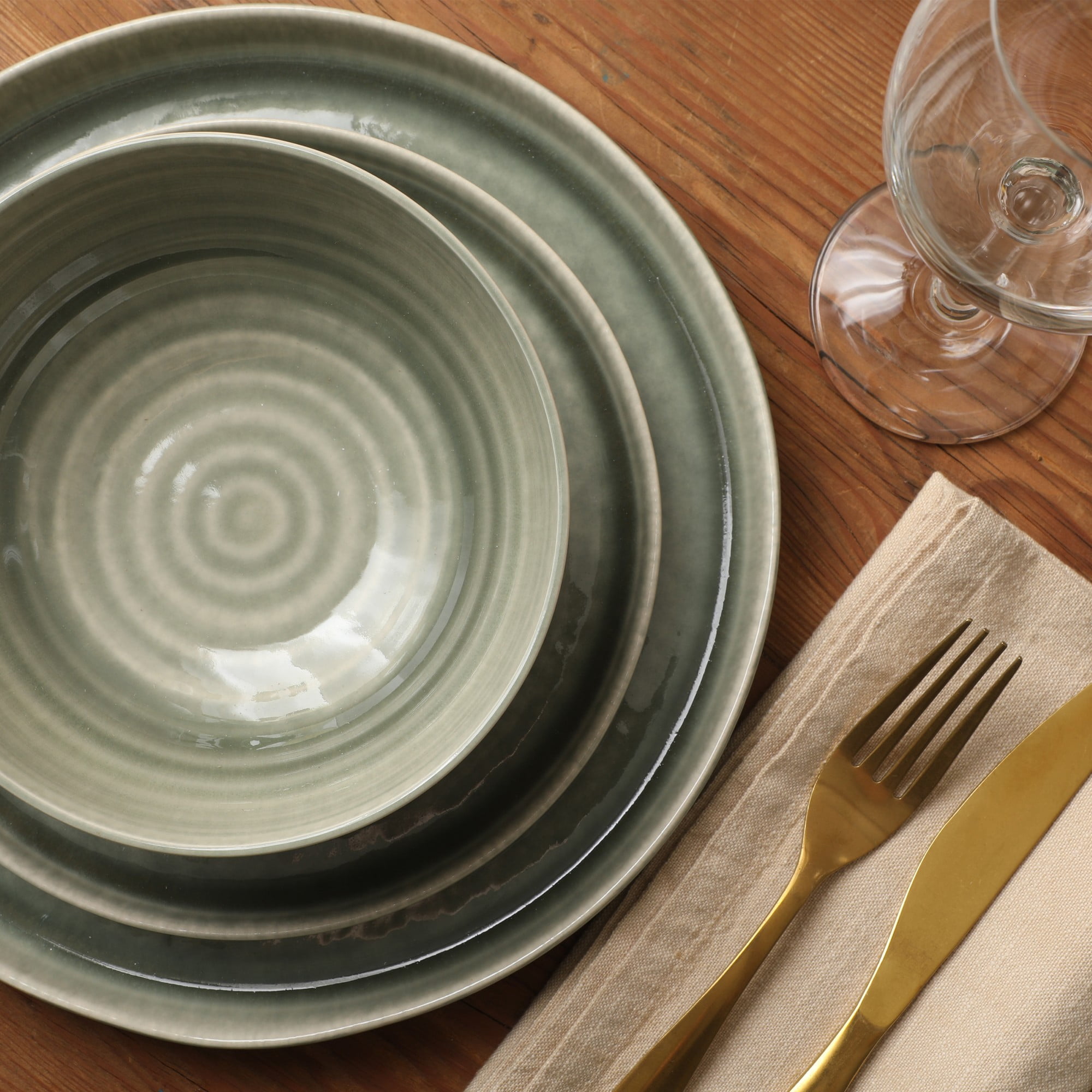 Gibson Elite Eclipse Swirls 12-Piece Taupe Stoneware Dinnerware Set