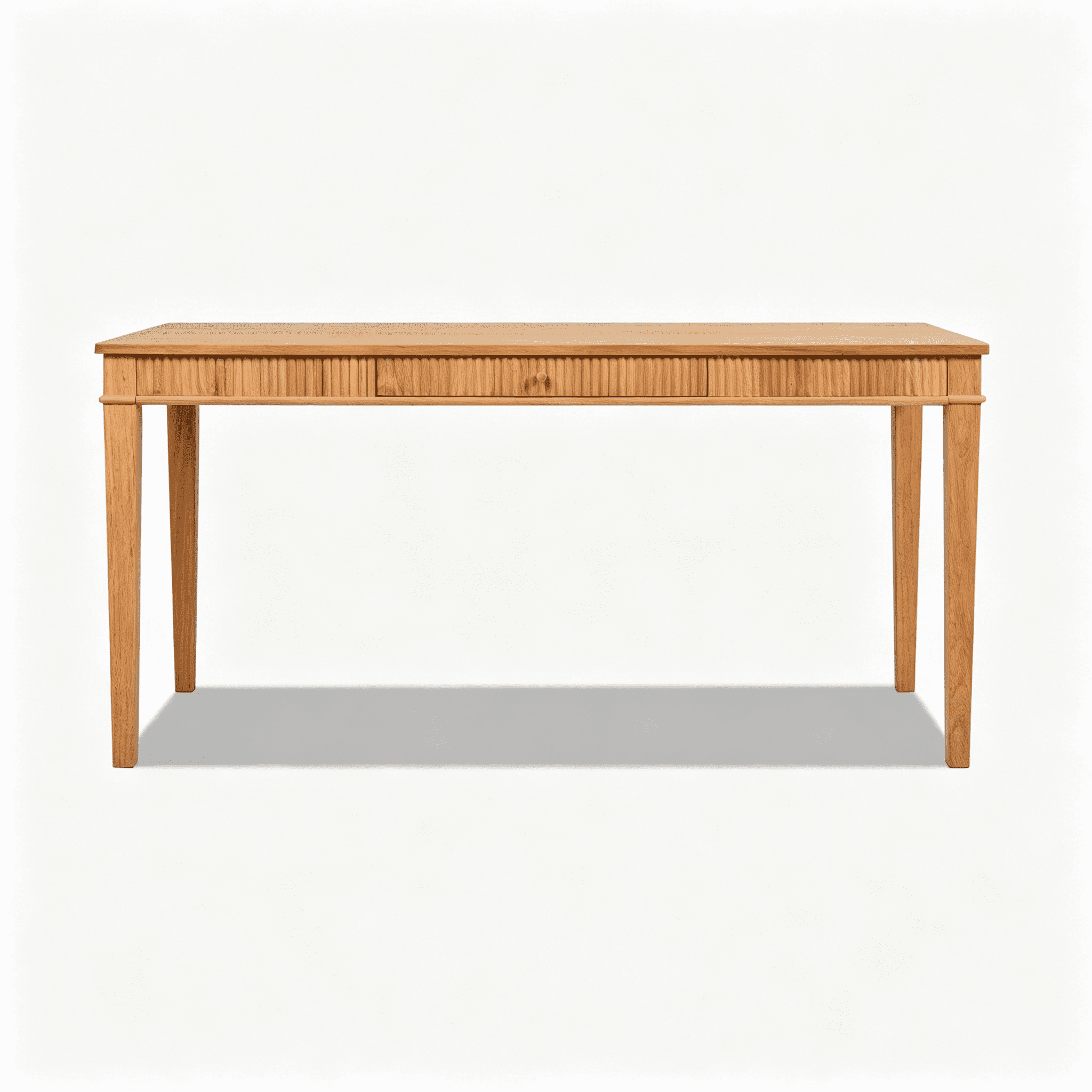 Fluted Writing Desk with Drawer, Solid Rubberwood Home Office Desk, 63 in Farmhouse Work Table for Study and Bedroom