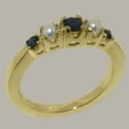 thumbnail image 2 of LBG British Made Classic Solid 14k Yellow Gold Natural Sapphire & Cultured Pearl Womens band Ring - 33 size options - Size 5.25, 2 of 6