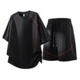 thumbnail image 4 of Men's Shirt and Shorts Set 2 Piece Fashion Summer Tracksuits Cotton Oversized T-Shirts Drawstring Shorts Outfits Big and Tall Size M-5XL Black, 4 of 8
