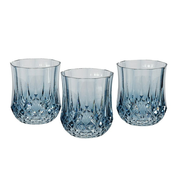 3 1/2" 8 oz. Dusty Blue Stemless Patterned Plastic Wine Glasses - 12 Count