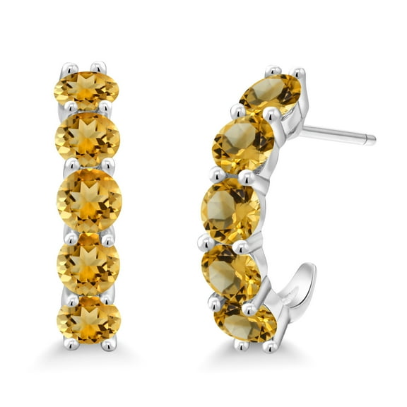 Gem Stone King 2.56 Ct Round Yellow Citrine 925 Sterling Silver Open Earrings for Women