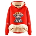 thumbnail image 4 of NinXxx Women's Cute Cow Print Lined Hoodie Long Sleeve Daily Wear Red XXL, 4 of 4