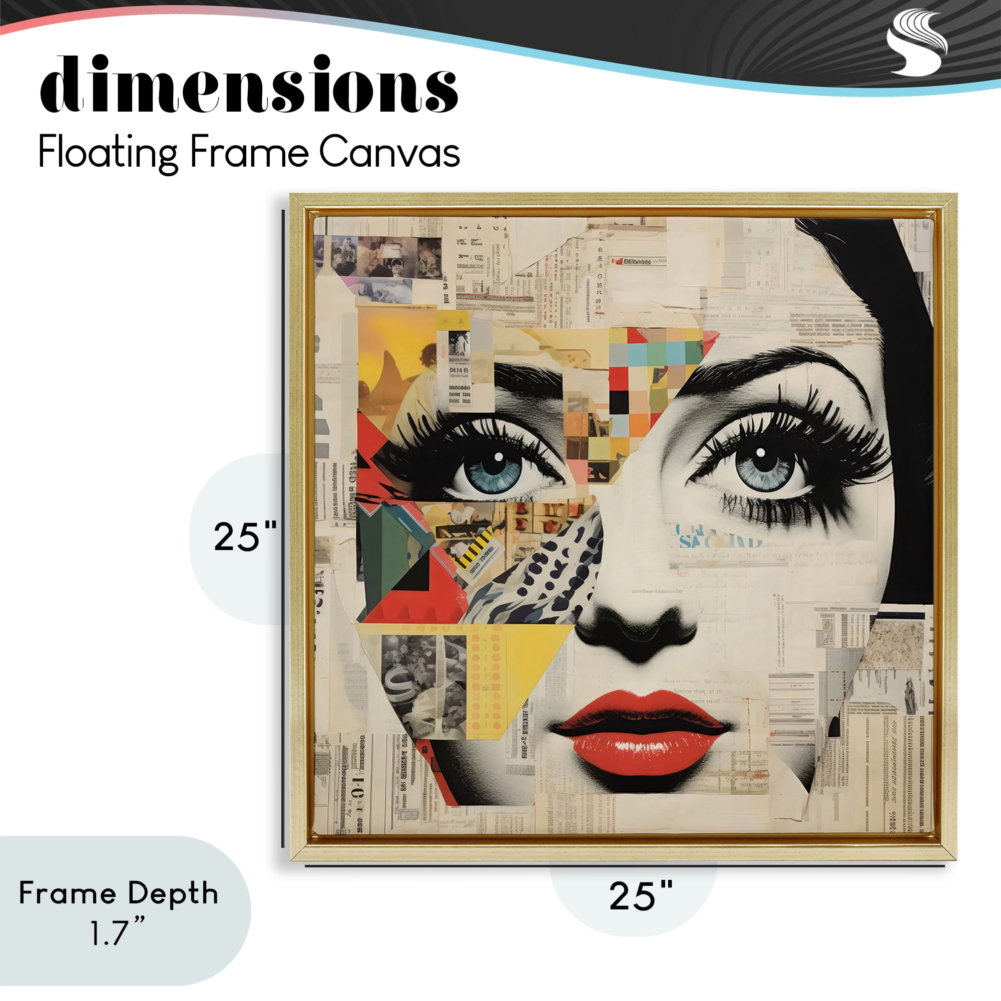 Stupell Industries Fashion Collage Pop Portrait Gold Framed Floater Canvas Wall Art, design by Creative Studio