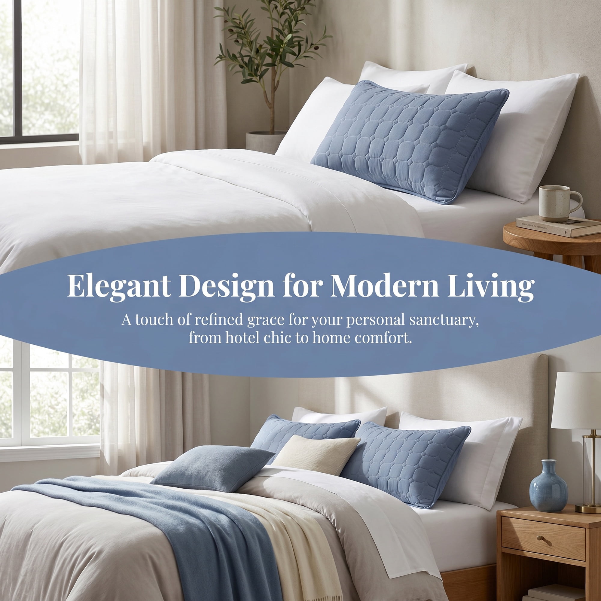 Unique Bargains Quilted Cotton Covers Pillow Protectors with Envelope Standard Size Blue