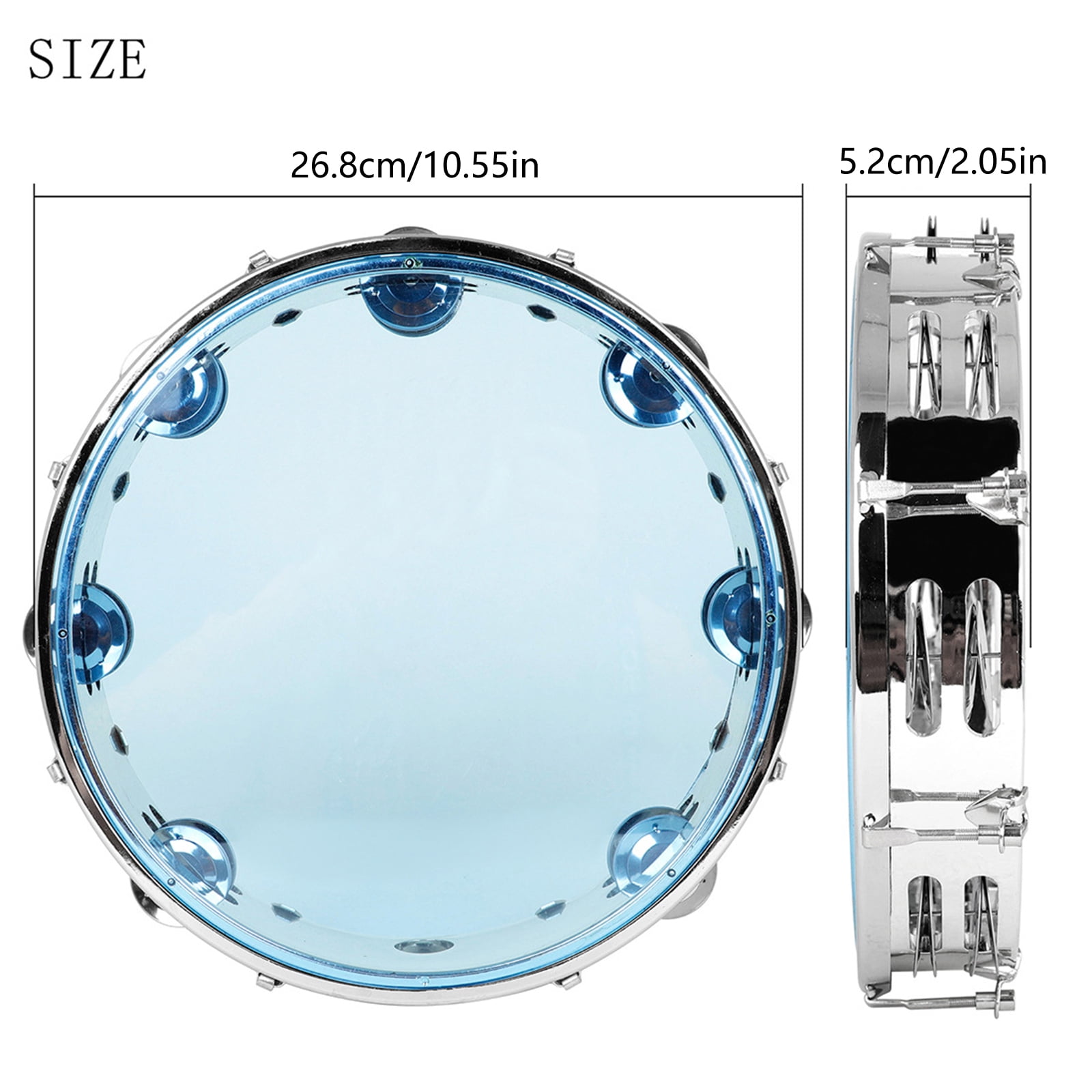 Metal Bells Hand Held Percussion Drum with Ergonomic Handle Grip 10Inch Double Row Tambourine Round Musical Tambourine