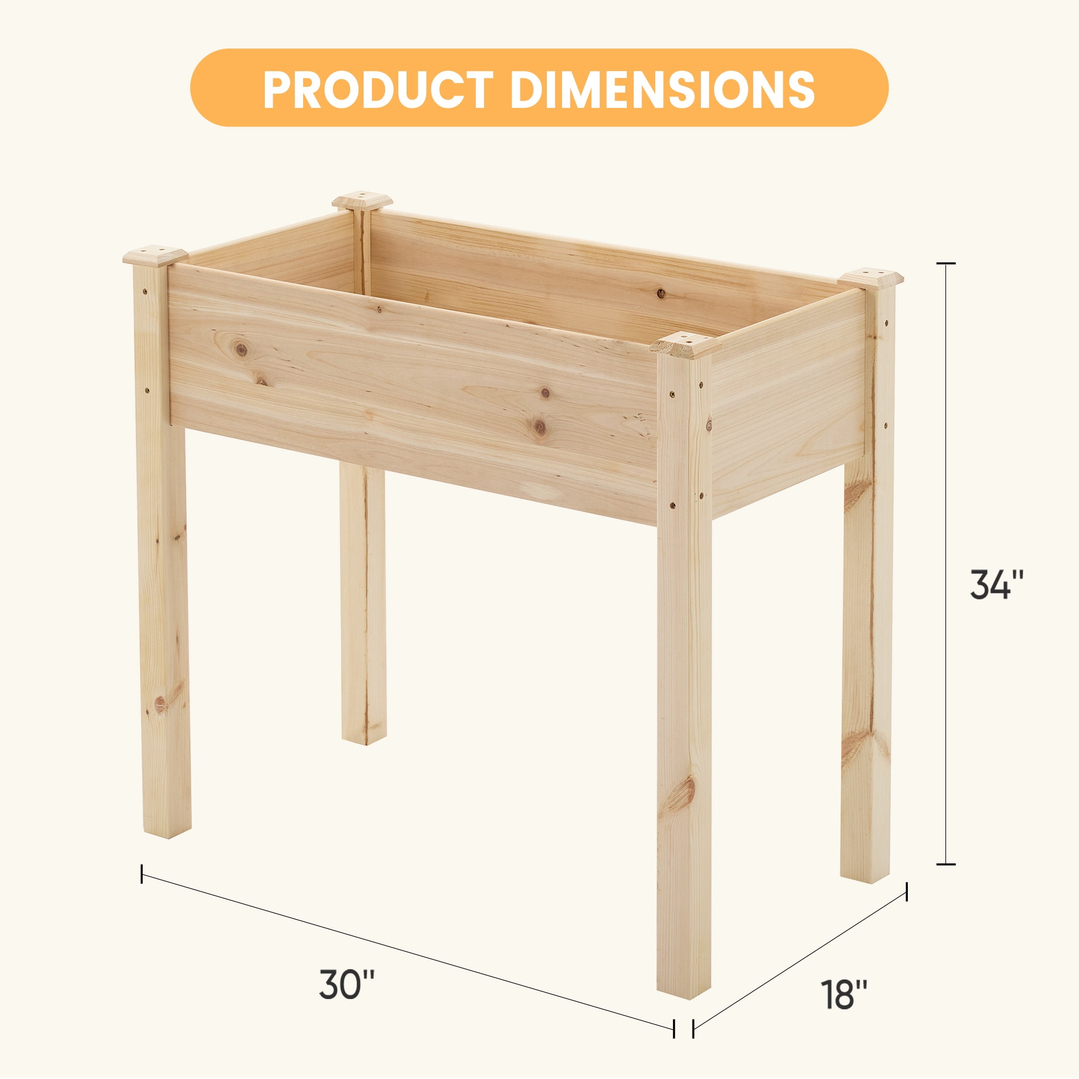 EDX Wooden Raised Garden Bed, Outdoor Planter Box Kit for Vegetables, Flowers and Herbs,Natural Wood Color