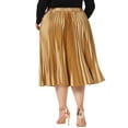 thumbnail image 3 of Agnes Orinda Women's Plus Size Pleated Stretchy High Waist Metallic Shiny Midi Skirt 1X Gold, 3 of 7