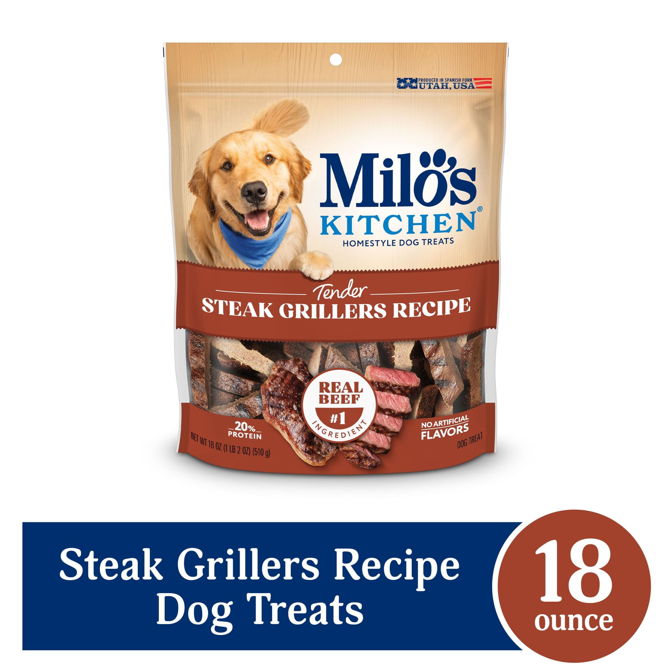 (2 pack) Milo’s Kitchen Steak Grillers Recipe Dog Treats, 18 oz Bag