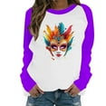 thumbnail image 2 of Xuyuer Mardi Gras Shirts for Women Shirt Funny Mask Graphic Tee Carnival Long Sleeve Shirt V Neck Top, 2 of 6