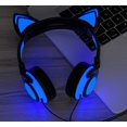 thumbnail image 4 of Auriculares supraurales con orejas de gato LED, auriculares plegables recargables con cable que se iluminan (azul), 4 of 5