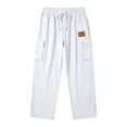thumbnail image 4 of Mifsaly Linen Cargo Pants Men Summer Wide Leg Lightweight Summer Beach Trousers with Multi Pockets Elastic Waist Drawstring Breathable Cotton Tracksuit Bottoms M, 4 of 5