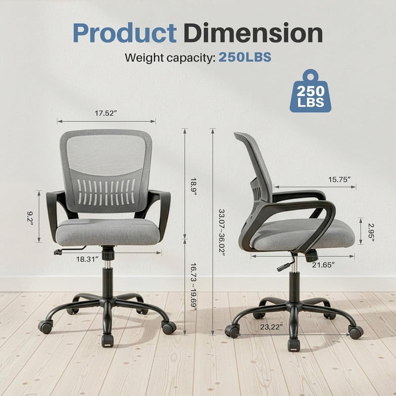 Bigleap Ergonomic Mesh Office Chair – Home Desk Chair with Lumbar Support, Gray Computer Chair