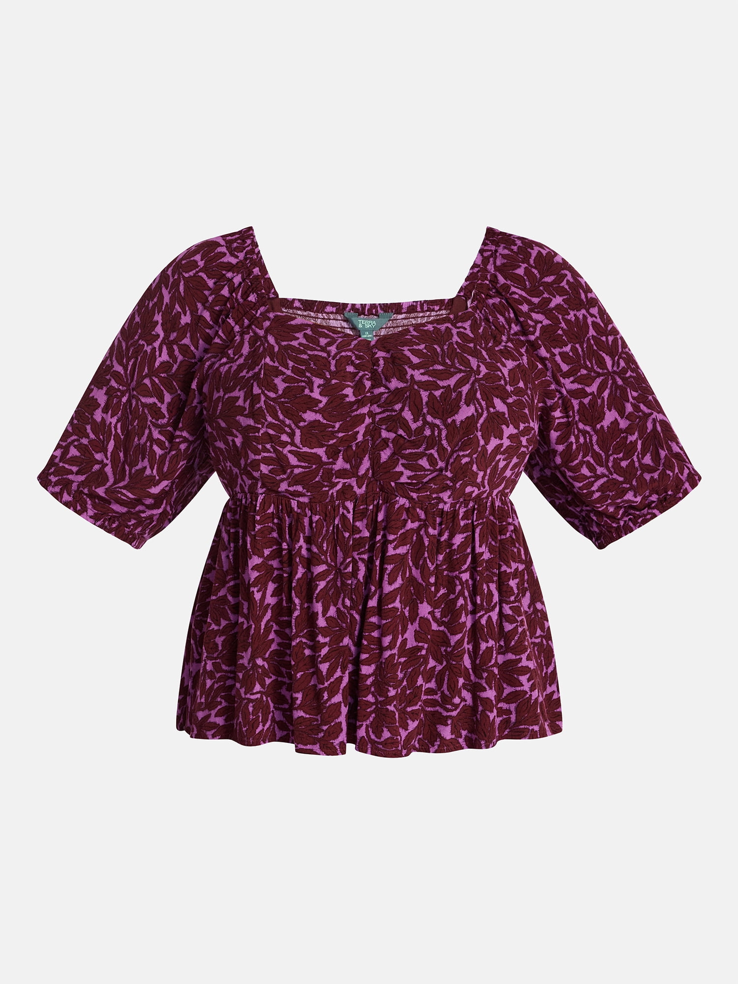 Terra & Sky Women's Plus Peplum Sweetheart Top, Sizes 0X-5X