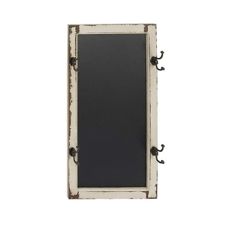 - Decmode Rustic 4-Hook Rectangular Wood And Metal Blackboard, Navy Blue