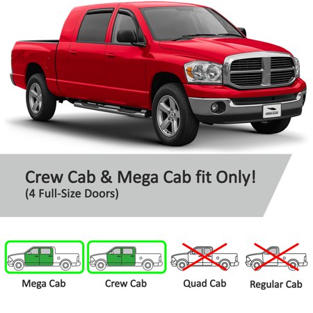 Voron Glass in-Channel Extra Durable Rain Guards for Dodge RAM 2002-2008 MegaCab, Window Deflectors, Vent Window Visors, 4 Pieces - 200691