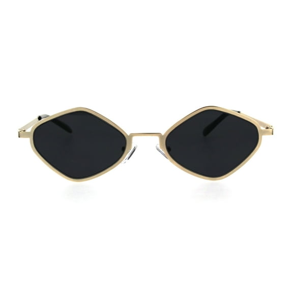 Hippie Diamond Shape Metal Rim Pimp Retro Sunglasses Gold Black