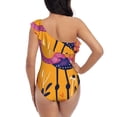 thumbnail image 5 of Sikiie Vibrant Flamingo Illustration Print Women One Piece Swimsuits Tummy Control One Shoulder Bathing Suits Ruffle Swimwear, From S to XXL-X-Large, 5 of 6