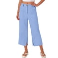 thumbnail image 3 of MHOSTAFH Women's Cotton Linen Wide Leg Capris High Waisted Front Zipper Button Cropped Trousers Summer Casual Office Capri Pants, 3 of 6
