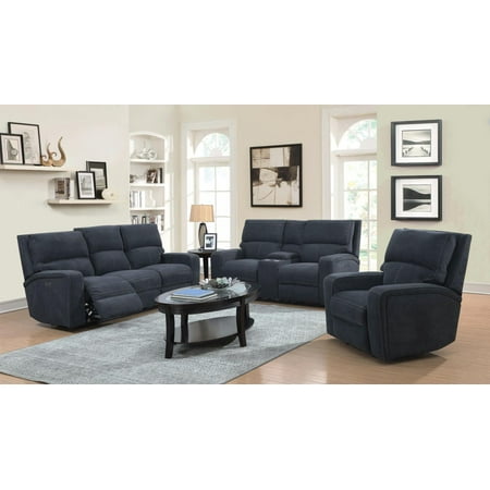 Contemporary Gray Fabric Living Power Recliner Set 3 Pcs Soflex Edward