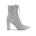 thumbnail image 4 of BLISSFUL STEP Women's Pointy Toe Block Heel Glitter Ankle Boots Silver 7, 4 of 8