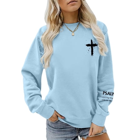 Stylish Printed Sweatshirt for Women with Cozy Casual Indoor and Outdoor Wear for All Seasons Sky Blue S