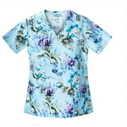 Shaped V-Neck Floral Vignette Print Scrub Top