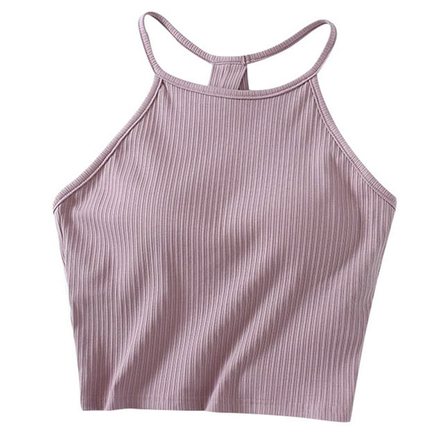 Camiseta sin mangas con hombreras de color liso para mujer - Sujetador de algodón con tirantes finos y cuello colgante, tallas S-XL