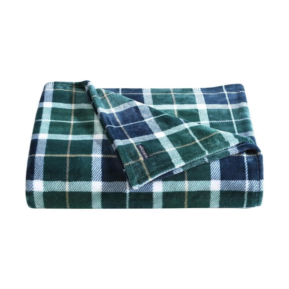 Northsail Plaid 1-Piece Navy/Green Ultra Soft Plush Fleece King Blanket