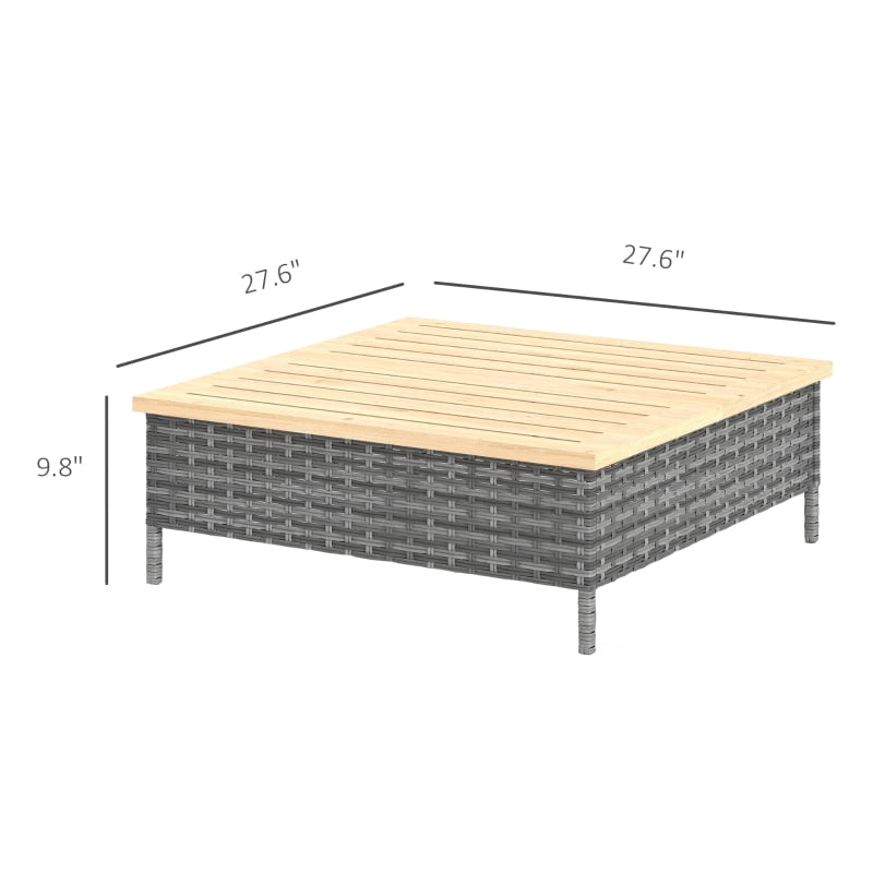 HOQBN Outdoor Side Table with PE Rattan, Patio End Table with Natural Fir Wood Top, Weather-Resistant Accent Table for Patio, Pool, Porch, Gray