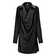 thumbnail image 3 of Gibobby Vestido corto casual para mujer Vestido de con cuello y manga larga plisado de color liso informal para mujer(Negro,G), 3 of 4