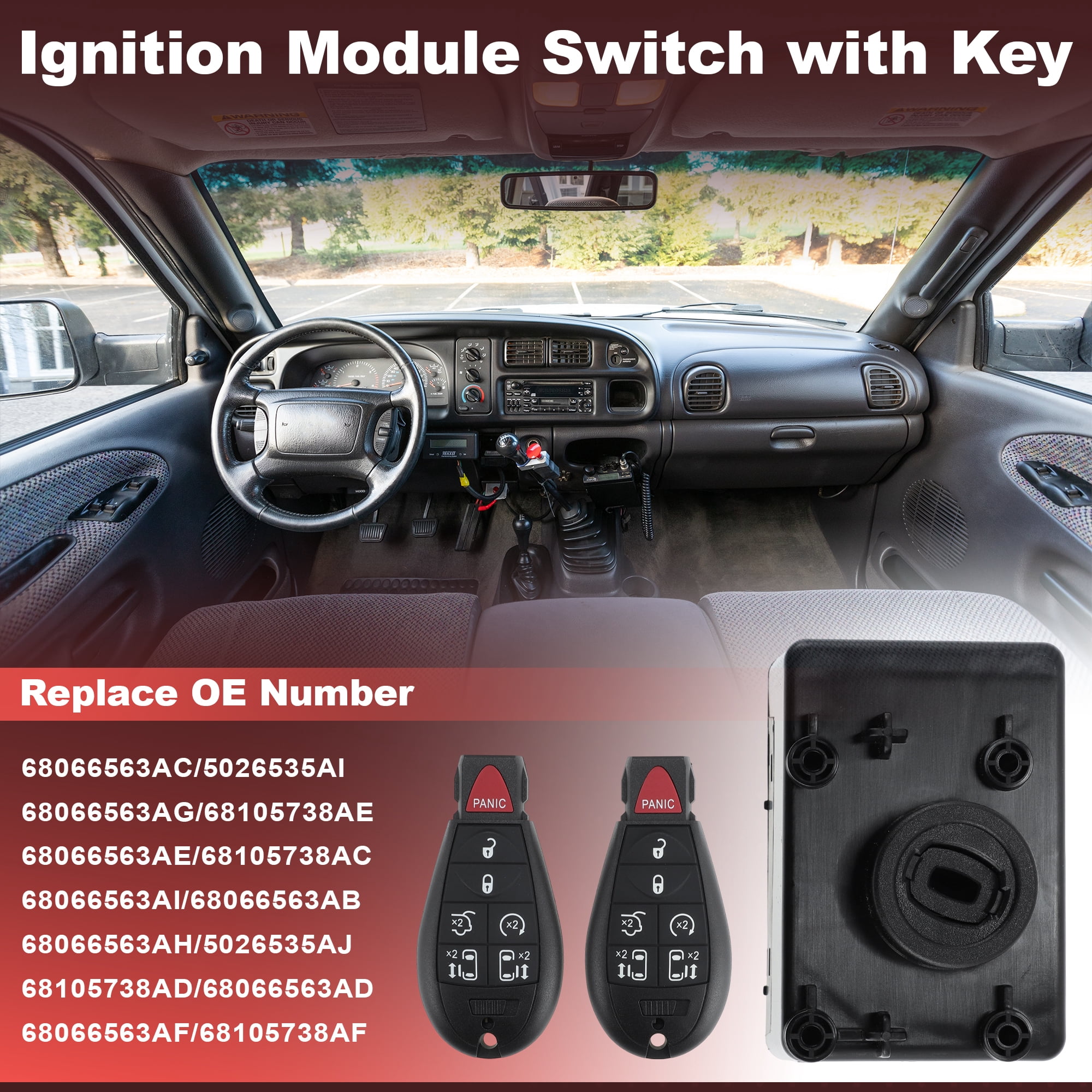 68105738AF Wireless Ignition Module Switch with Remote Key Fob for Dodge Challenger Durango Grand Caravan for Jeep Grand Cherokee for Ram C/V 1500 2500 3500 4500 5500 2011-2014