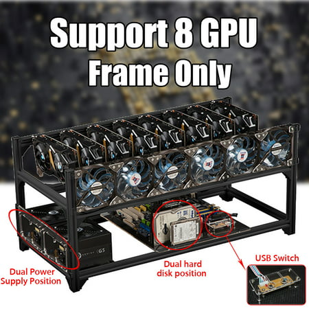 Upgraded Black Aluminum Open Air Mining Miner Frame Rig Graphics Case Holder DIY With USB Switch For 8 GPU ETH Ethereum ZEC (Best Monero Mining Gpu)