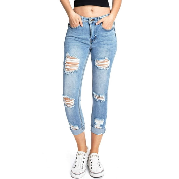 Wax Jean Women's Juniors Classic High Rise Capri Jeans (5, Light Denim)