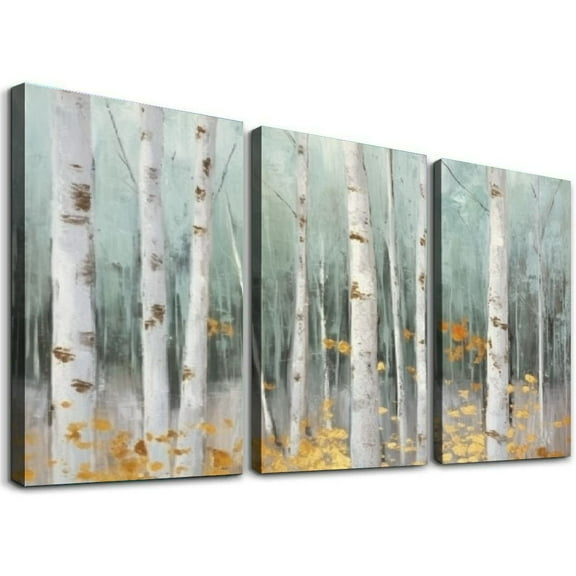 Shadudu White Trees Canvas Wall Decor Triptych for Living Room Bedroom Home Office - Modern Art Prints Set of 3 12"x16"x3pcs