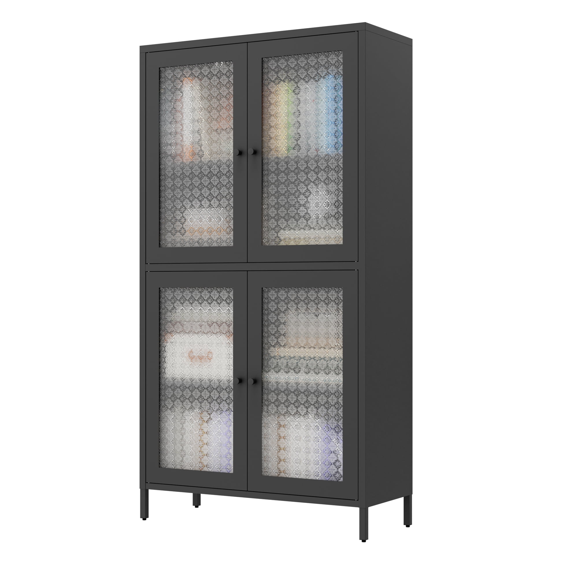 59" Metal Storage Cabinet Display Cabinet with 4 Glass Doors & 4 Shelves,Cabinet Bookcase Side Cabinet for Home Office Living Room,Black 03