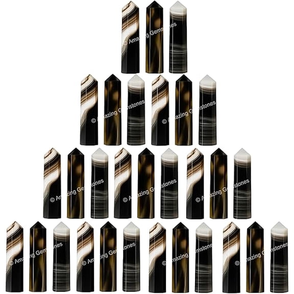 Black Onyx Crystal Points, Healing Crystals for Crafts, Crystal Grid, DIY Work (Pack of 3)