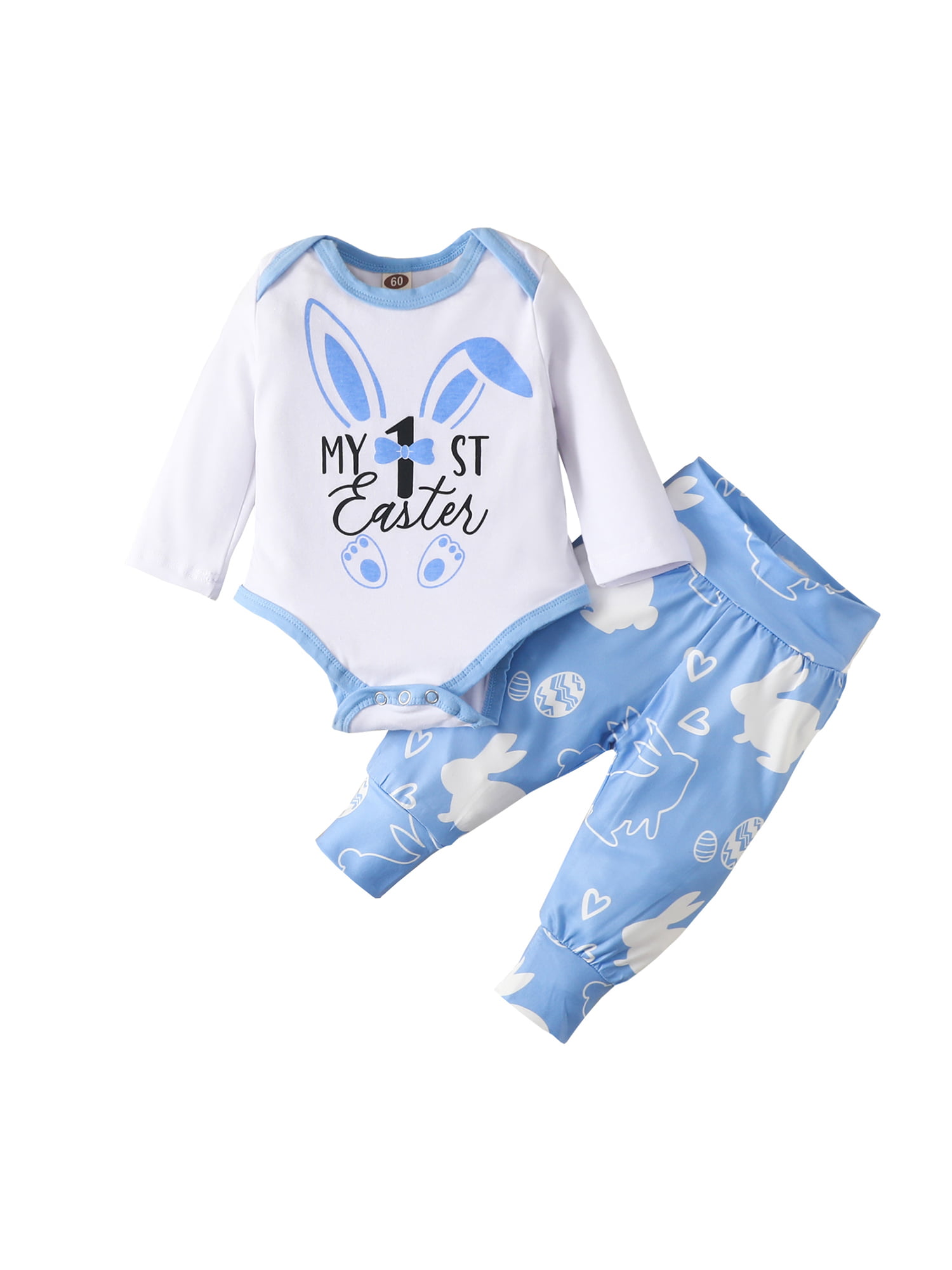 Baby Girl Easter Rabbit Outfits Clothes Set Newborn Rabbit Printing Long-Sleeved Top and Pants Headband 3Piece Suit