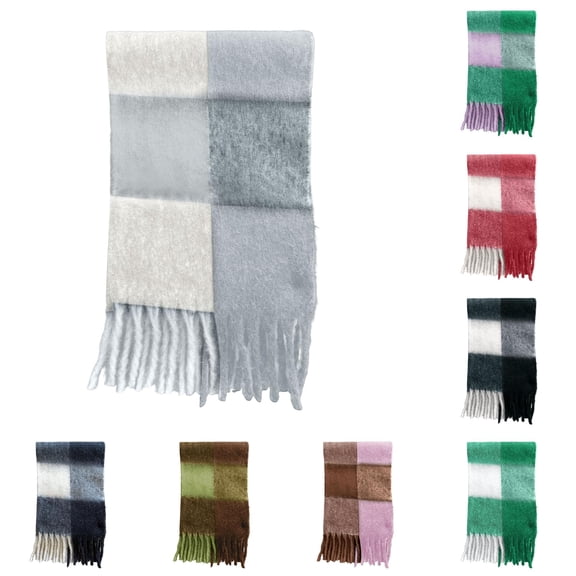 AWZXDE Large Plaid Scarf Winter Warm Thickened Cozy Shawl Wrap Soft Fashion Neckwear Grey