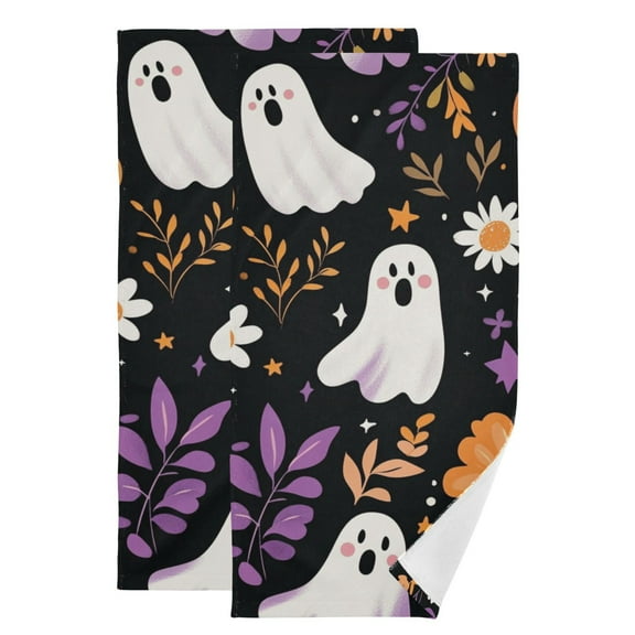 Halloween Specters with Magic Hats Flowers Pumpkins Hand Towel Absorbent Bath Towels for Bathroom Sports Gym 28" x 14" Set of 2