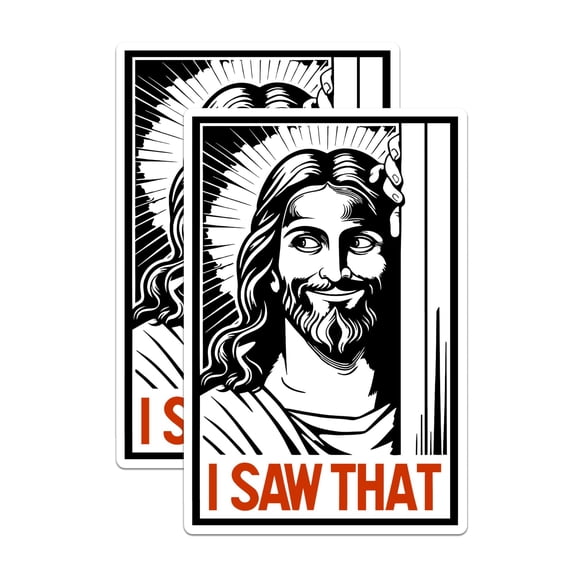 (2 Pack) I Saw That Funny Jesus Stickers - 5 Inches On Longest Side - Premium Vinyl - for Cars, Trucks, Skateboards, Laptops - Made in USA - BMCS0581
