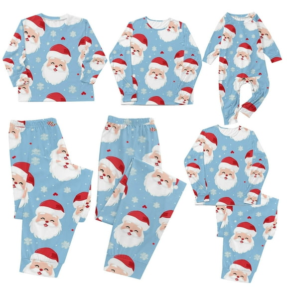 Odeerbi Christmas Pajamas for Family Holiday Long Sleeve Family Christmas Pajamas Matching Sets Dad Parent Child Printed Loungewear Set Two-Piece Sleepwear Xmas PJs Set Light Blue