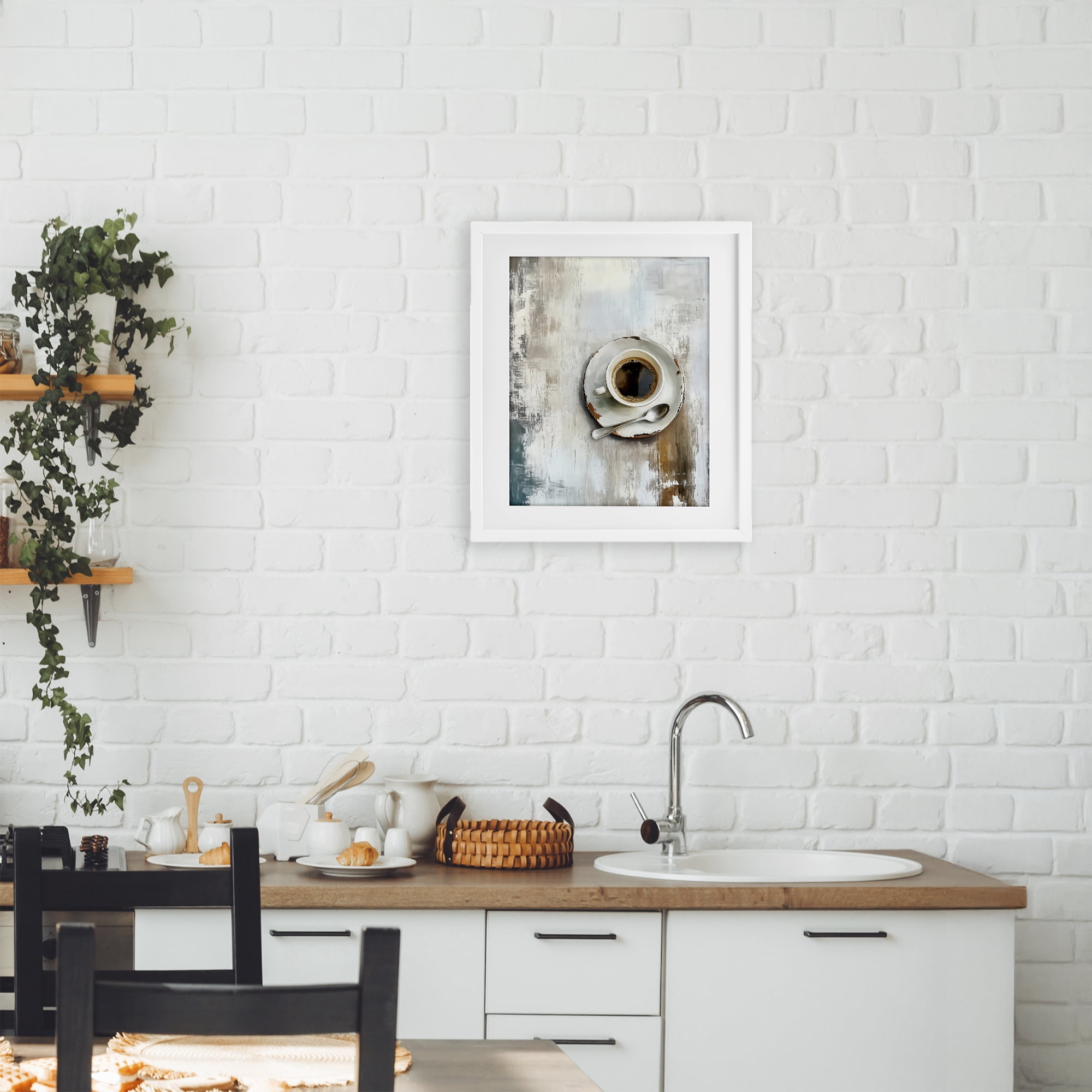 Stupell Industries Neutral & Rustic Cup of Coffee White Framed Print Under Glass, design by LSR Design Studio