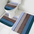 thumbnail image 3 of Blue Brown Grey Bath Mat 3 Piece Bathroom Rug Set, Vintage Stripe Farmhouse Wood Grain Non Slip Bath Rug Contour Mat and Toilet Lid Cover, Absorbent Shower Mats Soft Bath Rugs and Mats Sets, 3 of 8