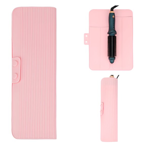 ACDANC Heat Resistant Silicone Mat Pouch for Curling Iron, Portable Travel Mat Cover for Hair Straightener, Flat Iron and Hot Hair Styling Tools (Pink)