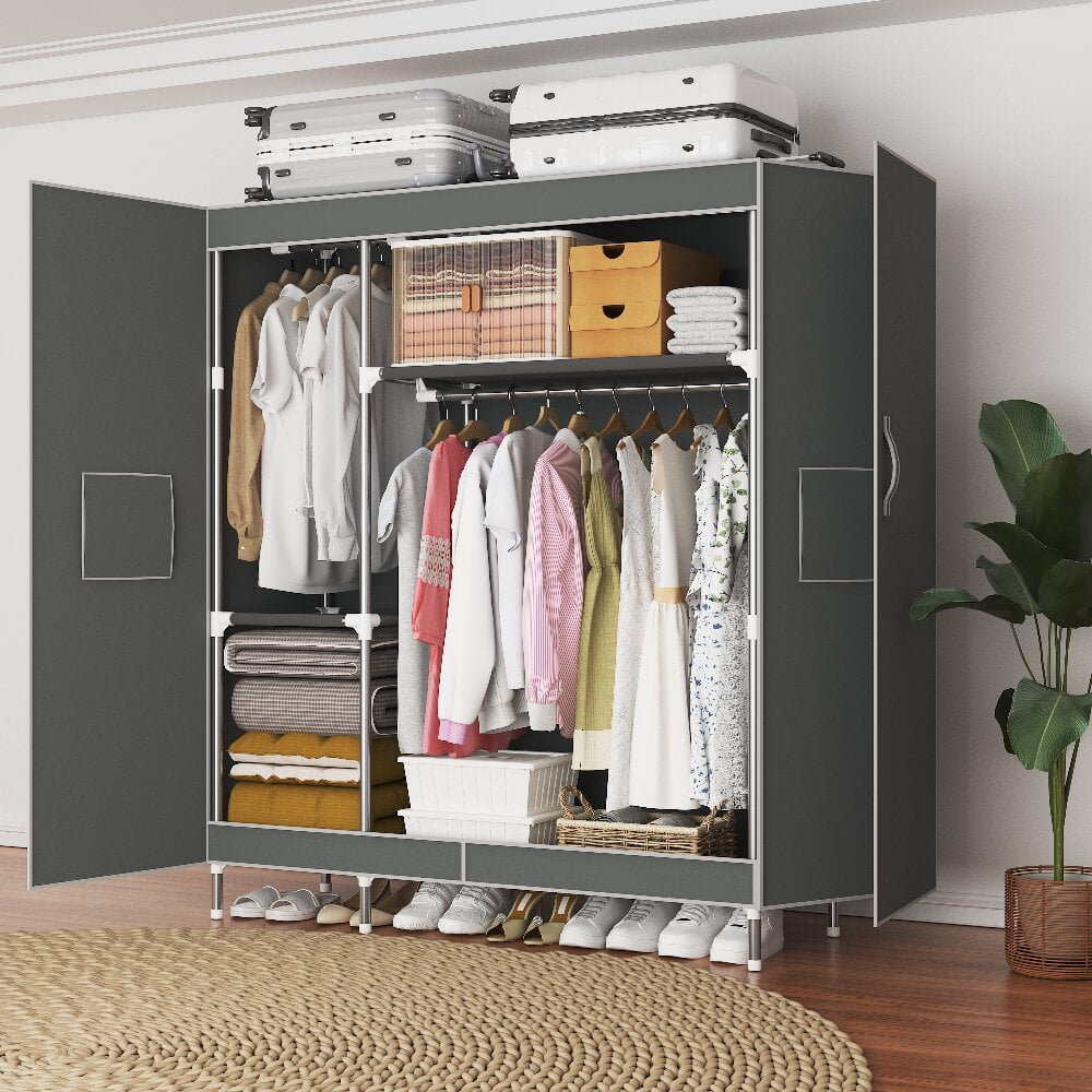 16mm Thick Galvanized Steel Rust - Proof Fabric Wardrobe, 125×45×168cm Multi - Scene Storage Closet with Magnetic Strips for Bedroom, Dorm, Apartment