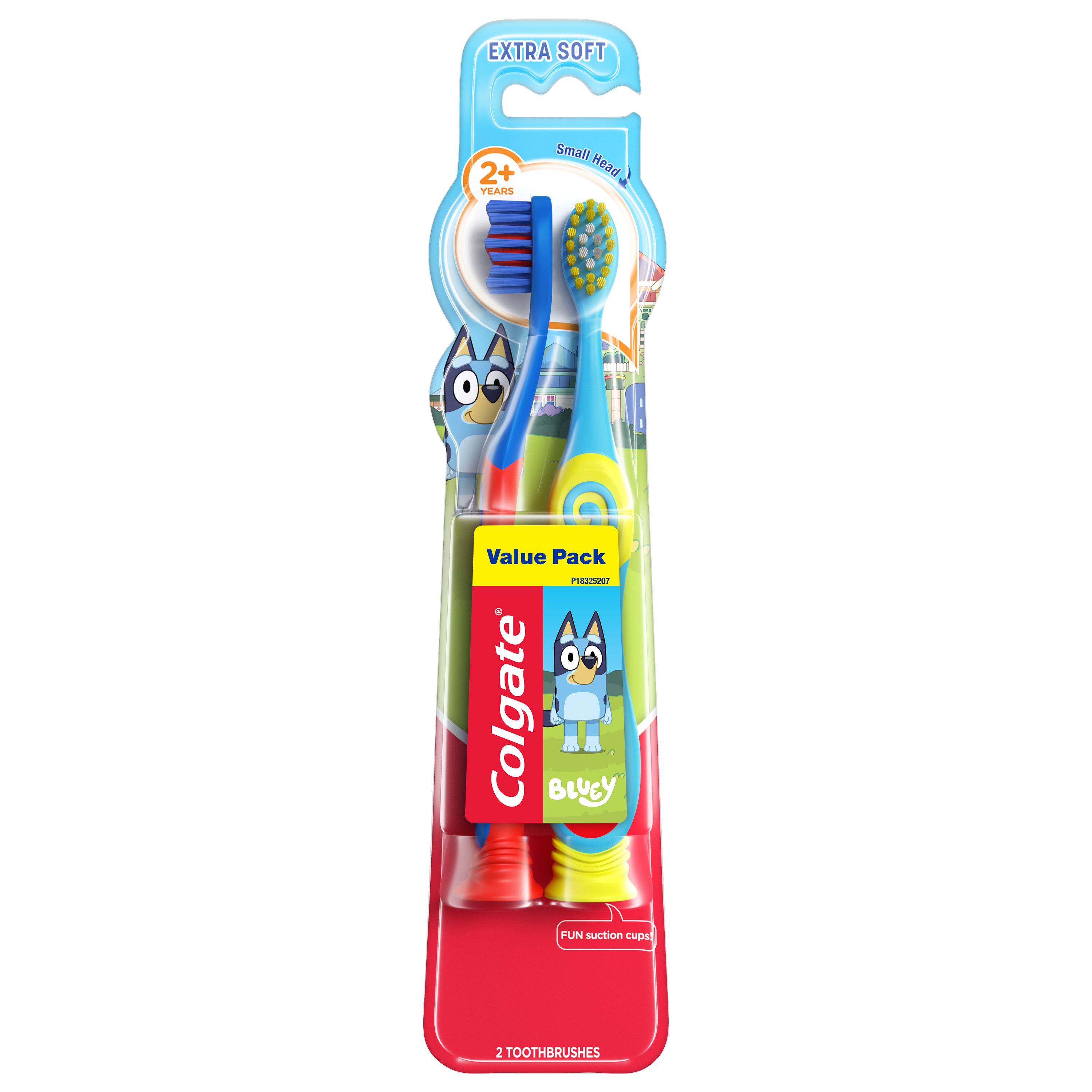 Colgate Kids Toothbrush with Extra Soft Bristles and Suction Cup, Kids Toothbrush Pack, Bluey, 2 pk