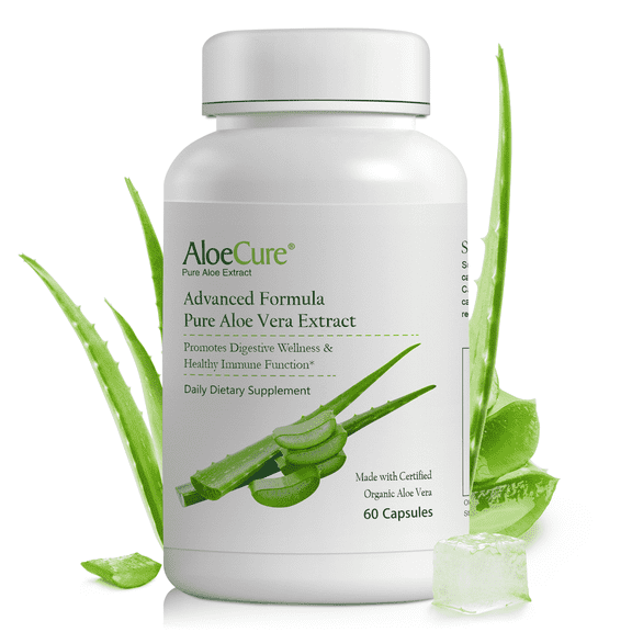 AloeCure Organic Aloe Vera Capsules, 160,000mg Inner Aloe Leaf Equivalent per Serving, Support Gut Health & Digestive Comfort, Stomach Acid Buffer, Natural Immune Supplement, Aloin Free, 60 Capsules