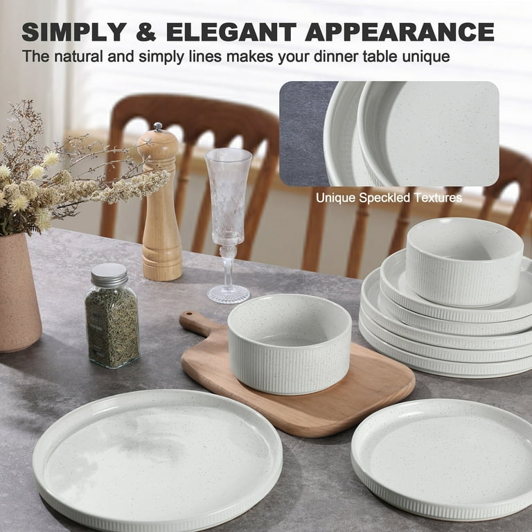12-Piece Stoneware Dinnerware Set for 4, Speckled White photo 5